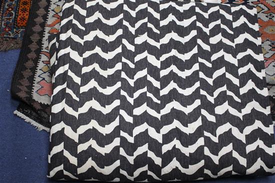 A pair of vintage 1970s zebra / chevron print curtains, lined, length 258cm, width at top 120cm, width at base 224cm